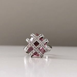 14k white gold pink sapphire and diamond chips ring